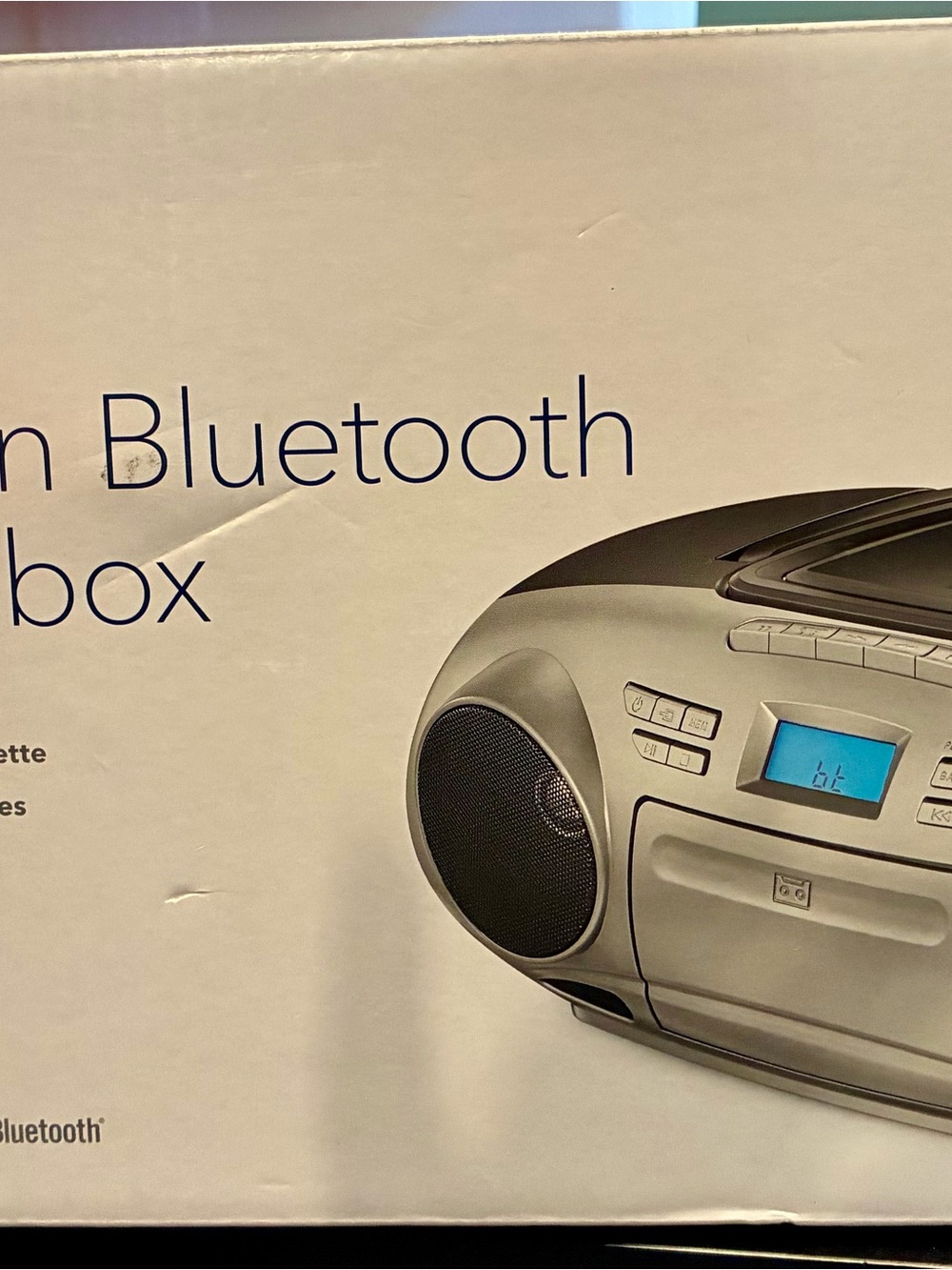 Insignia Portable Bluetooth Boombox - Silver Stereo with CD/Radio/Cassette